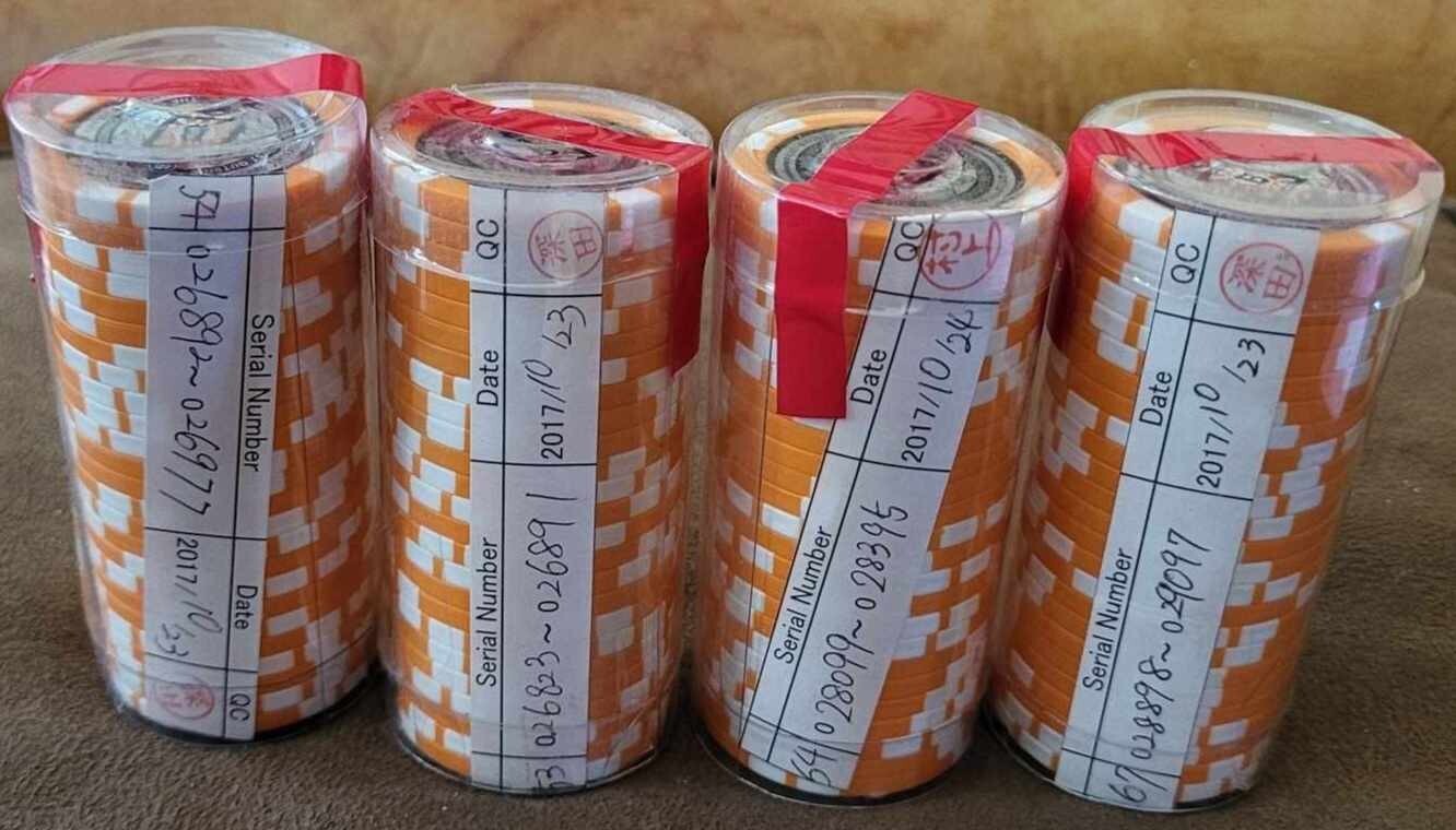 Large lot of Satori chips 4x ROLLS Bitcoin Like Casascius Lealana