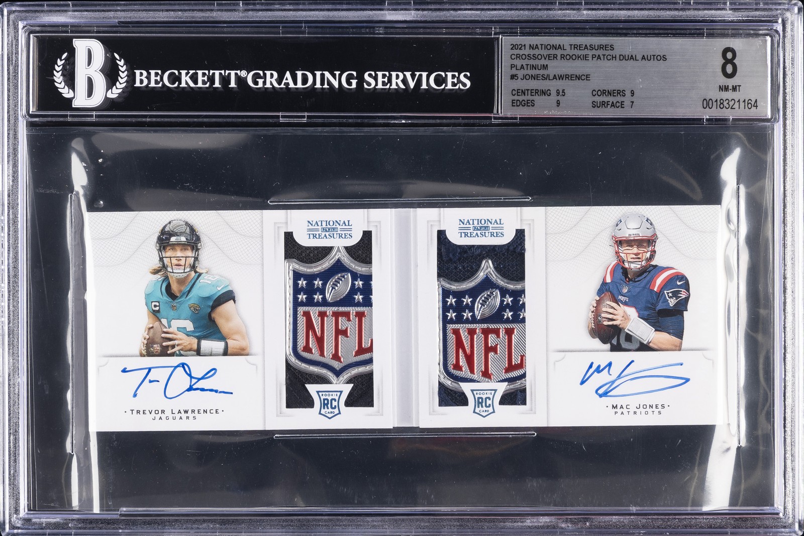 2021 PANINI: NATIONAL TREASURES #CD-QB MAC JONES/TREVOR LAWRENCE BGS 8