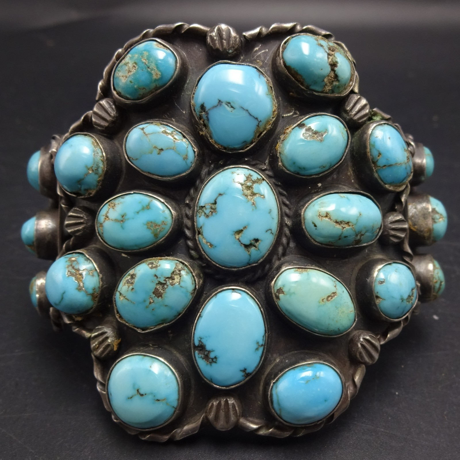 Old TURQUOISE Hand Stamped Sterling Silver Cuff BRACELET Vintage PAWN c1950s Old TURQUOISE Hand Stamped Sterling Silver Cuff BRACELET Vintage PAWN c1950s