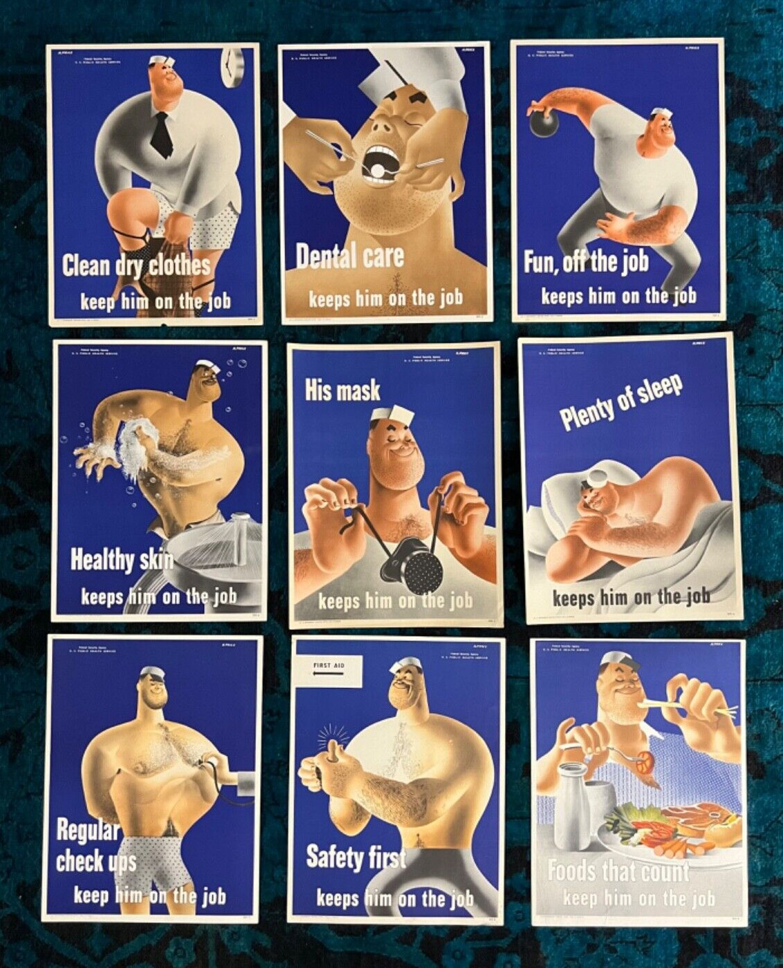WWII WW2 Original War Poster Keeps Him on the Job Health Safety Home Front Work WWII WW2 Original War Poster Keeps Him on the Job Health Safety Home Front Work