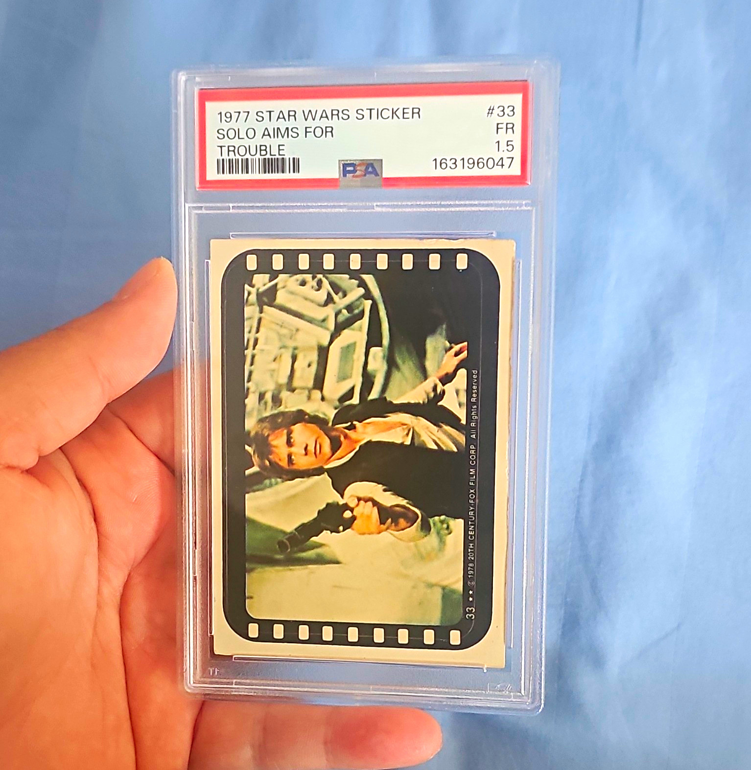 1977 Topps Star Wars Sticker Han Solo #33 Solo for Trouble PSA 1.5 RARE POP 1 1977 Topps Star Wars Sticker Han Solo #33 Solo for Trouble PSA 1.5 RARE POP 1