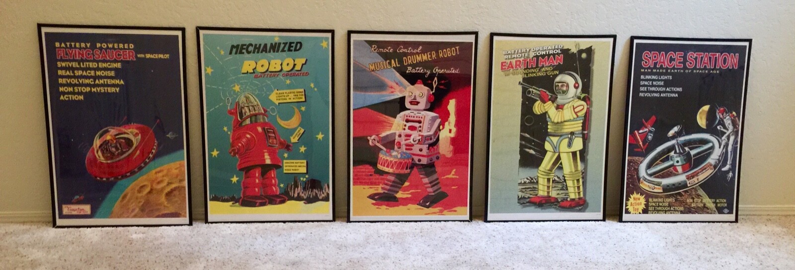 SCI FI SYFY ART: ROBOT FLYING SAUCER SPACE STATION MAN POSTER AD SET VERY COOL