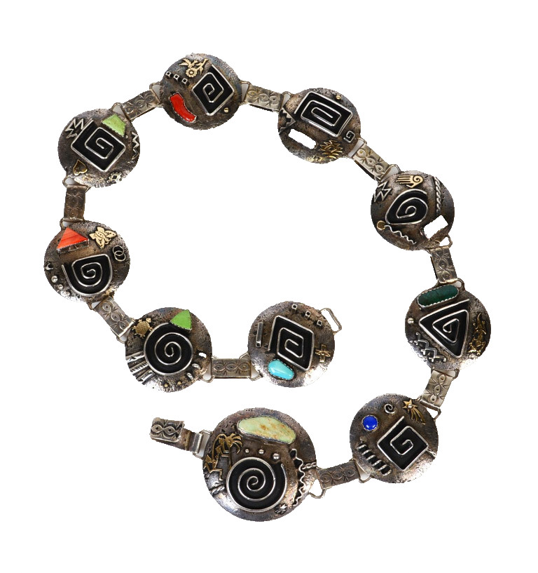 Navajo Dineh/Navajo Storyteller/Contemporary Reversible Concho Belt ca. 1999 Navajo Dineh/Navajo Storyteller/Contemporary Reversible Concho Belt ca. 1999