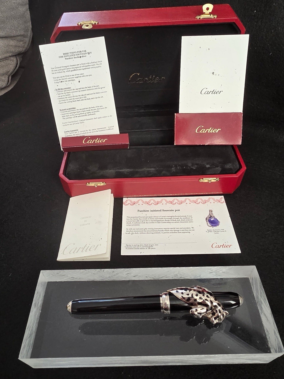 Cartier Panthere Fountain Pen Sterling Silver Black Ink 18K Nib Sterling Silver 