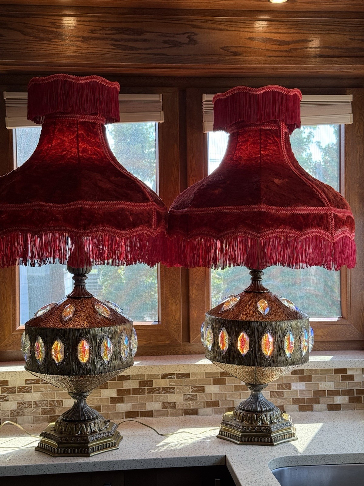 Pair of Loevsky and Loevsky Embossed Metal Jeweled Hollywood Regency Lamps