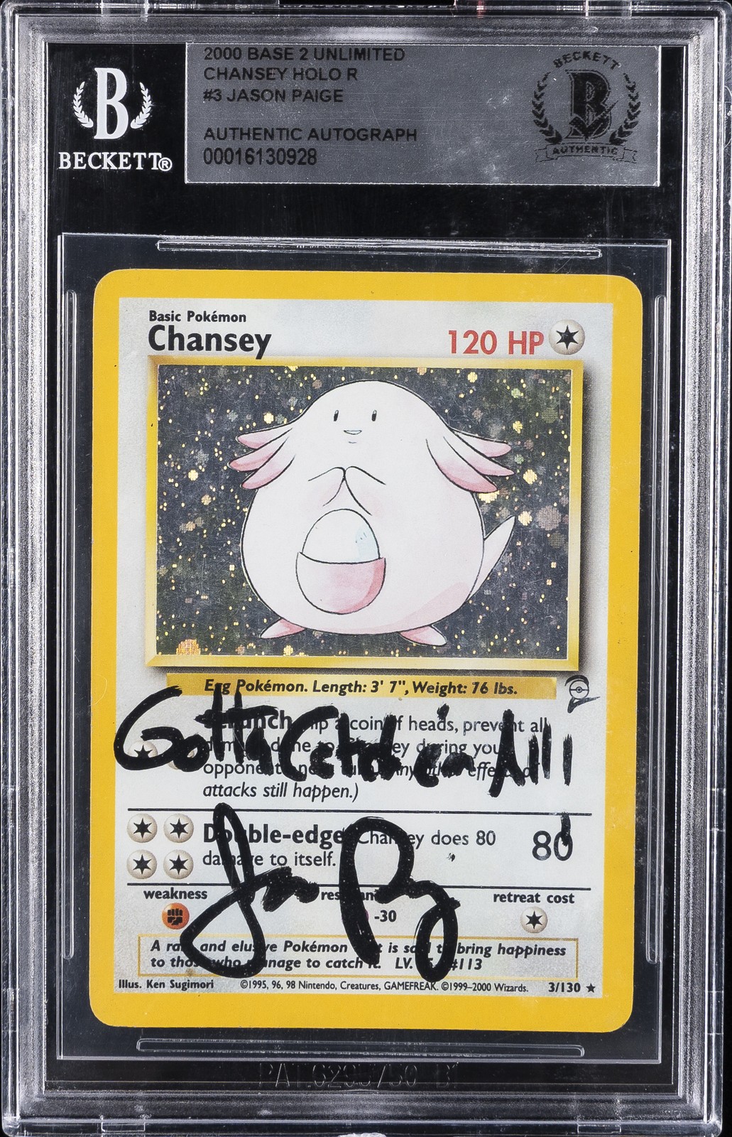2000 BASE 2 UNLIMITED CHANSEY HOLO RARE #3 JASON PAIGE BGS AUTHENTIC 2000 BASE 2 UNLIMITED CHANSEY HOLO RARE #3 JASON PAIGE BGS AUTHENTIC