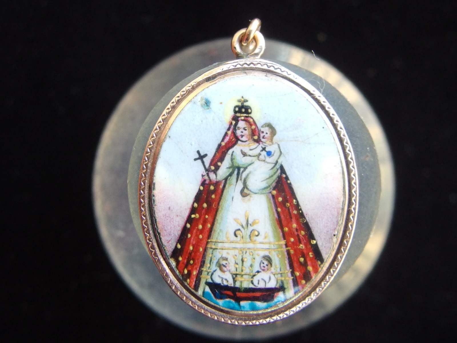 4576B ORIGINAL ANTIQUE OUR LADY OF CHARITY OF COPPER, 14K GOLD, C. 1890 4576B ORIGINAL ANTIQUE OUR LADY OF CHARITY OF COPPER, 14K GOLD, C. 1890