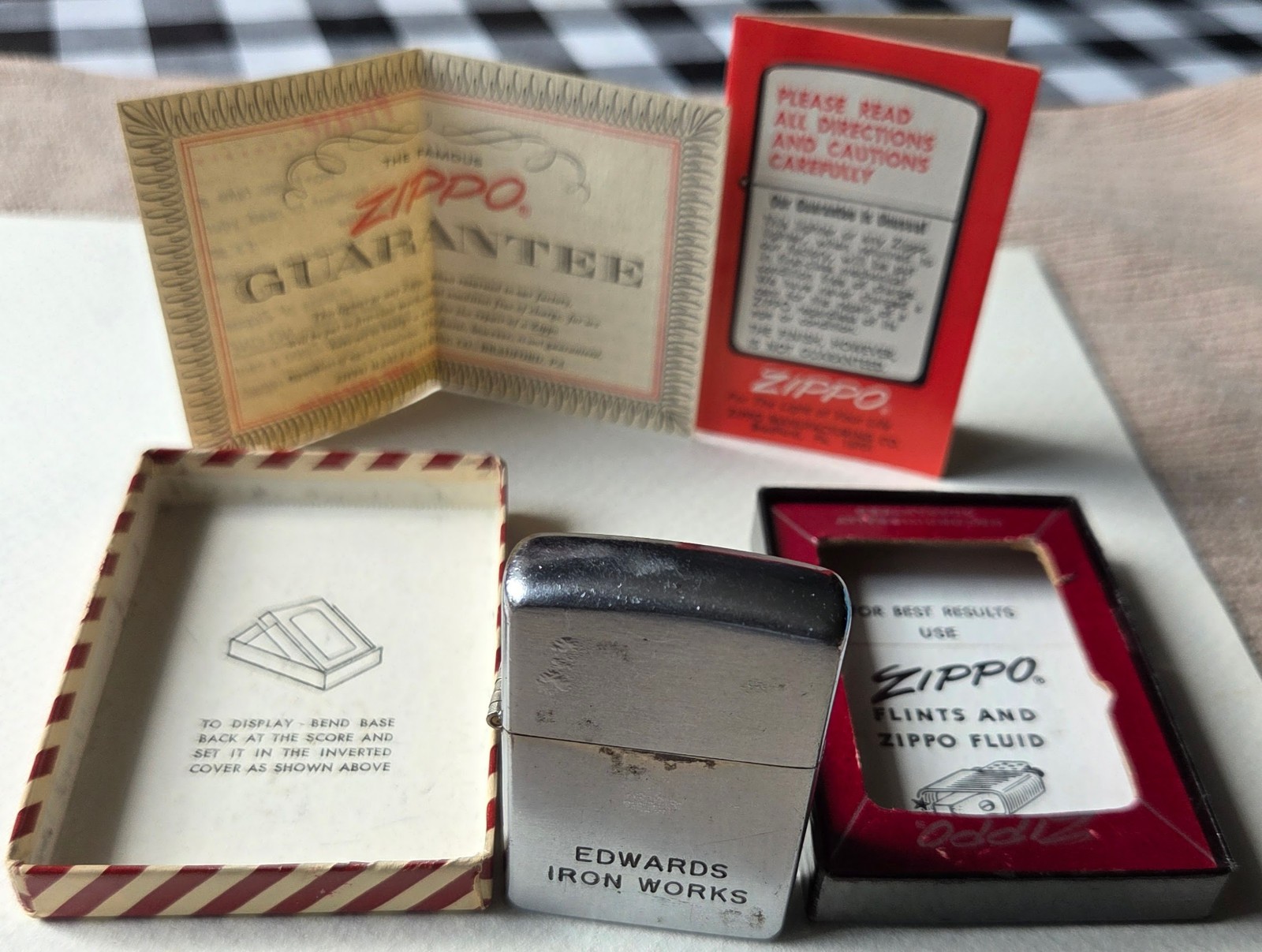 Vintage 1952 Zippo Lighter Steel Case & Insert Edwards Iron Works Unfired CIB Vintage 1952 Zippo Lighter Steel Case & Insert Edwards Iron Works Unfired CIB