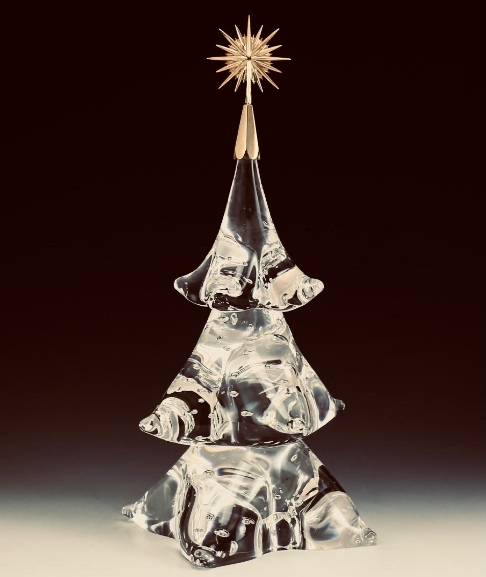NEW BIG STEUBEN glass BUBBLE XMAS TREE 18K GOLD STAR James Houston Ornament art NEW BIG STEUBEN glass BUBBLE XMAS TREE 18K GOLD STAR James Houston Ornament art