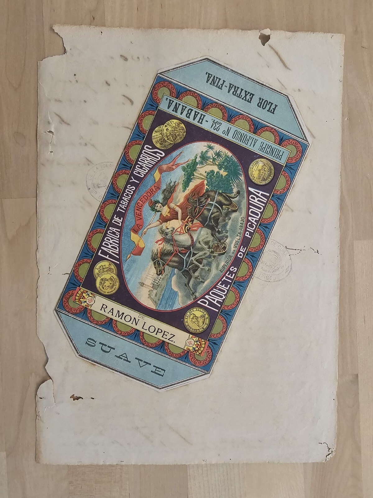 UNIQUE 1893 Inscription Cuban Cigar Label Tobacco Brand RAMON LOPEZ VENCEDORA