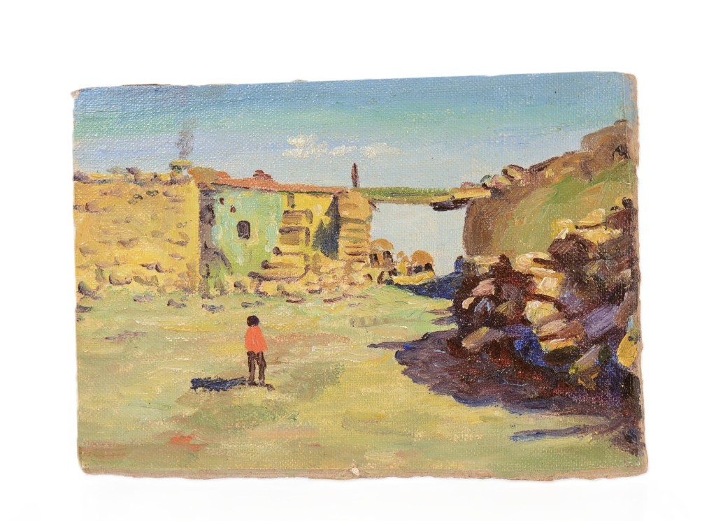 Hopi Pueblo Indians Home at Walpi Arizona - Small Oil Painting By E.A. Burbank Hopi Pueblo Indians Home at Walpi Arizona - Small Oil Painting By E.A. Burbank