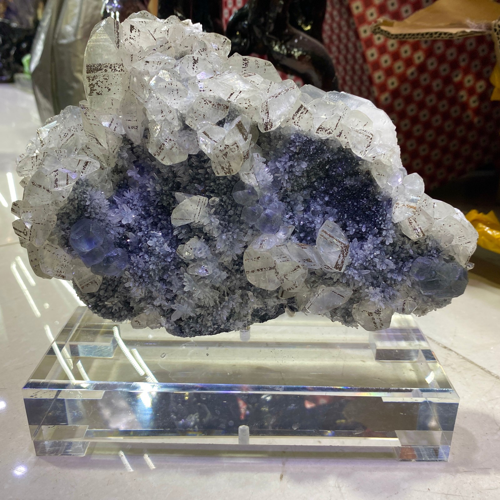 6.27LB  Natural fluorite and calcite Sulfur iron Quartz Crystal Mineral +stand