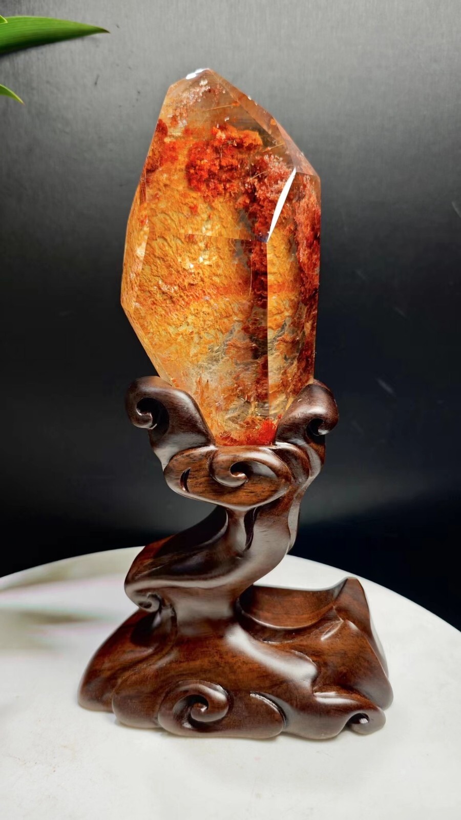 2.9LB TOP Natural red ghost hair crystal symbiosis quartz carved crystal+stand 2.9LB TOP Natural red ghost hair crystal symbiosis quartz carved crystal+stand