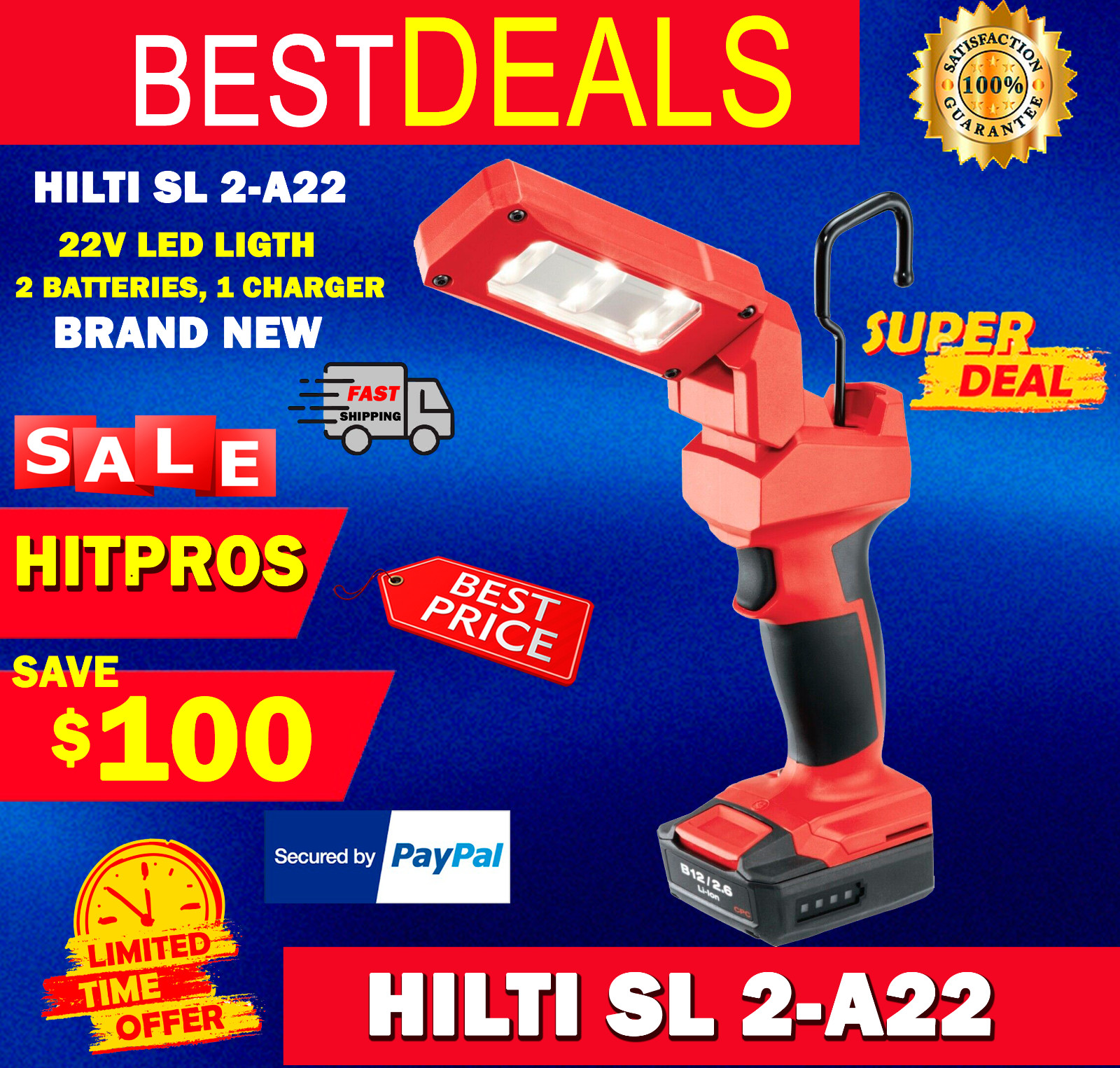 HILTI Sl 2-a22 22V LED Light 2 Batteries 1 Charger HILTI Sl 2-a22 22V LED Light 2 Batteries 1 Charger