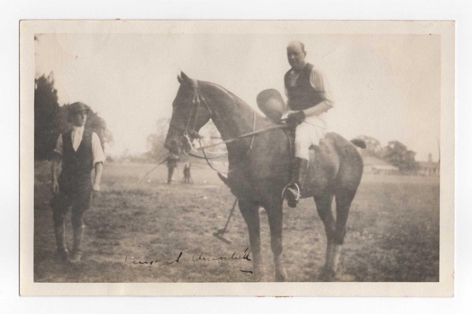 A circa 1925 signed photograph of Winston S. Churchill astride a polo pony A circa 1925 signed photograph of Winston S. Churchill astride a polo pony