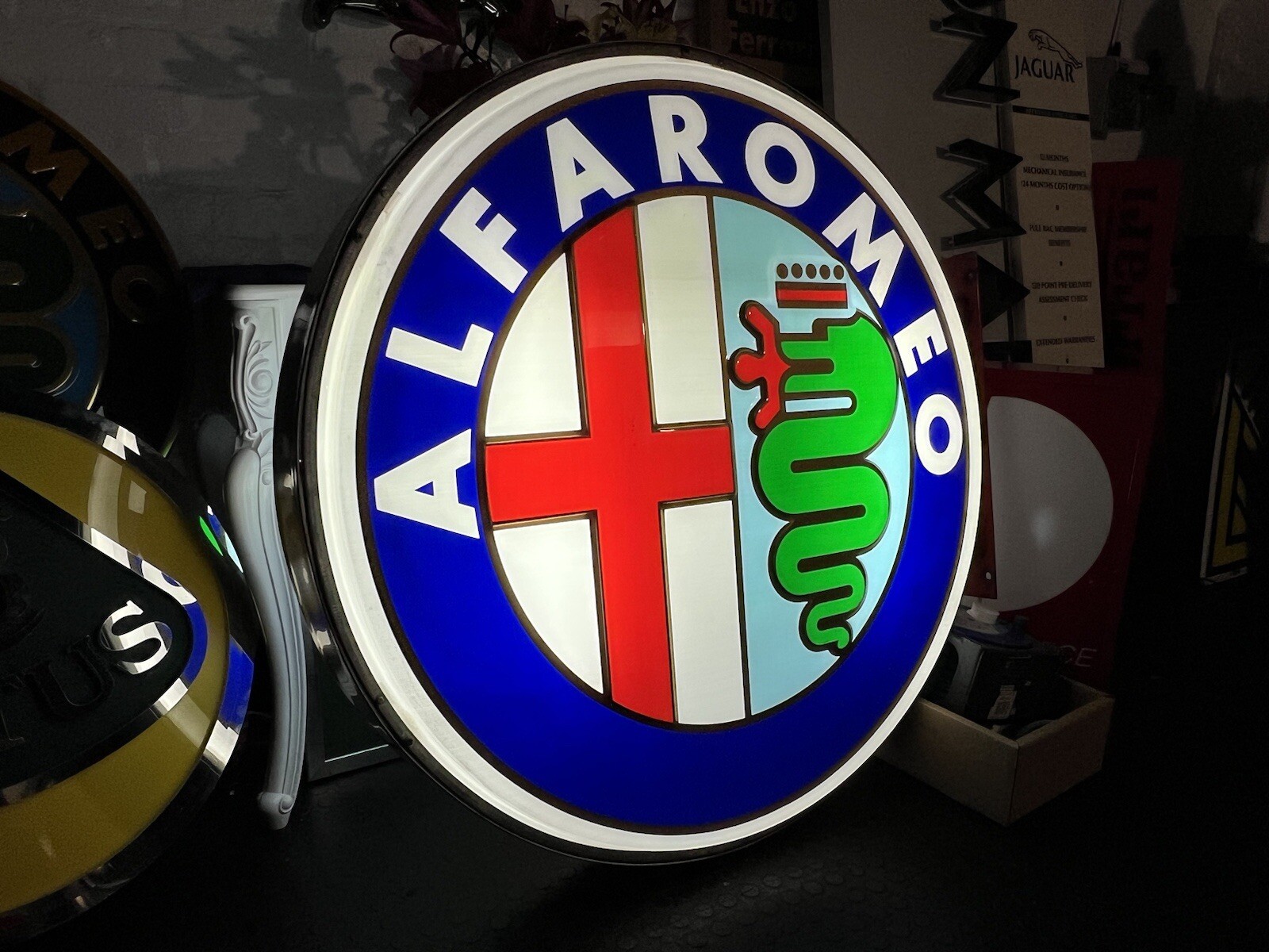 RARE 1970’s ALFA ROMEO ILLUMINATED SHOWROOM DEALERSHIP GARAGE SIGN - FERRARI