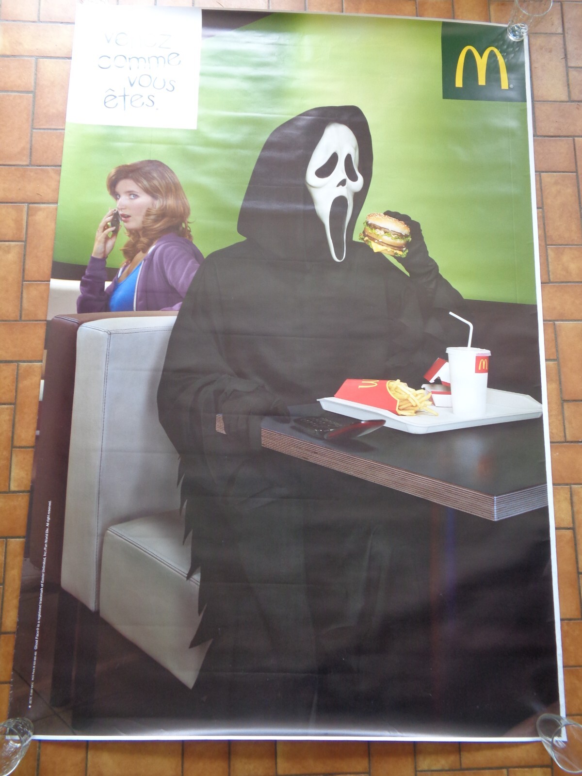 RARE FRENCH POSTER SCREAM Mc Donald's 119x175cm Ghostface Advertising Poster