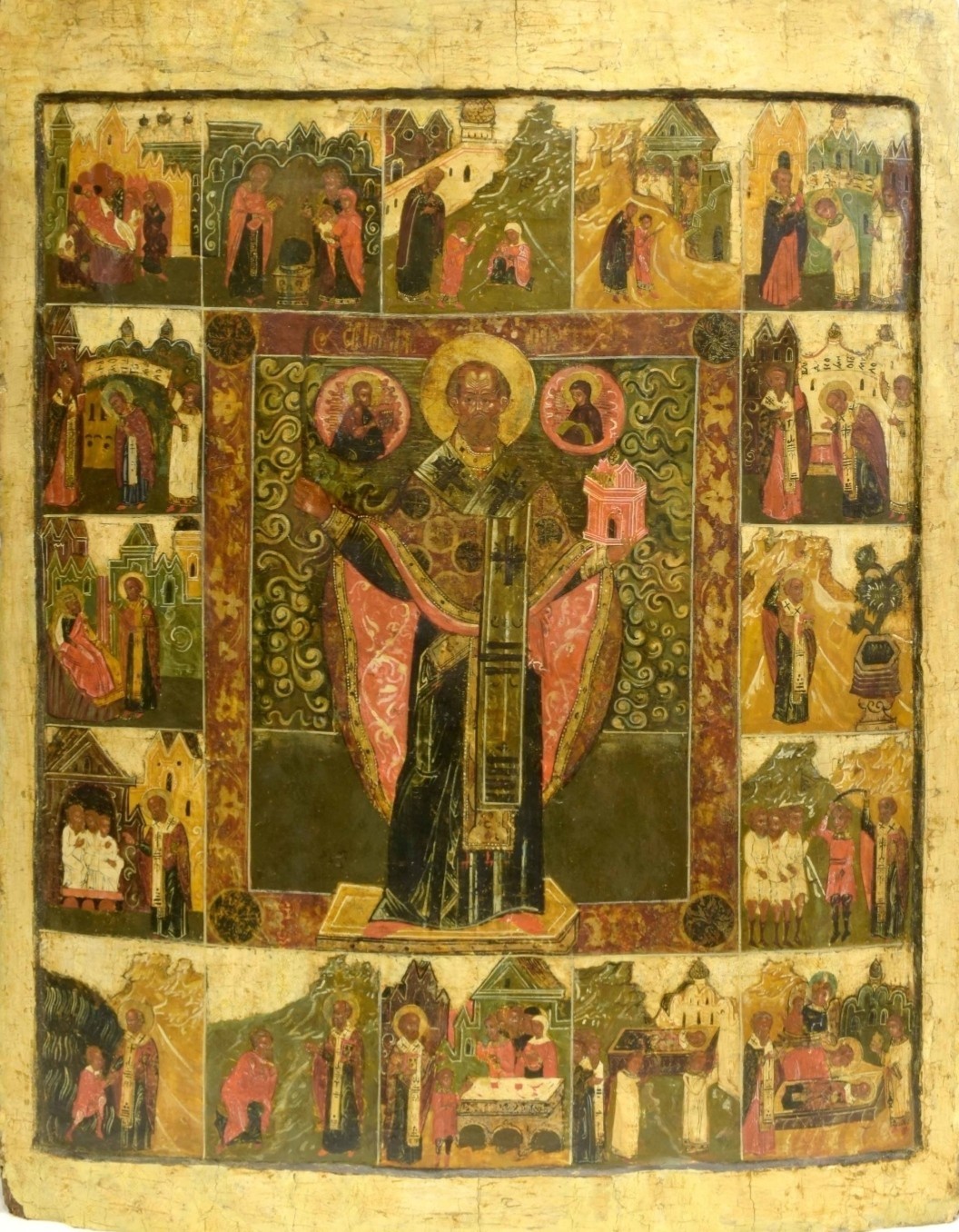 ANTIQUE 17c RUSSIAN MONUMENTAL ICON OF ST.NICHOLAS OF MOZHAISK KOVCHEG (15017) 