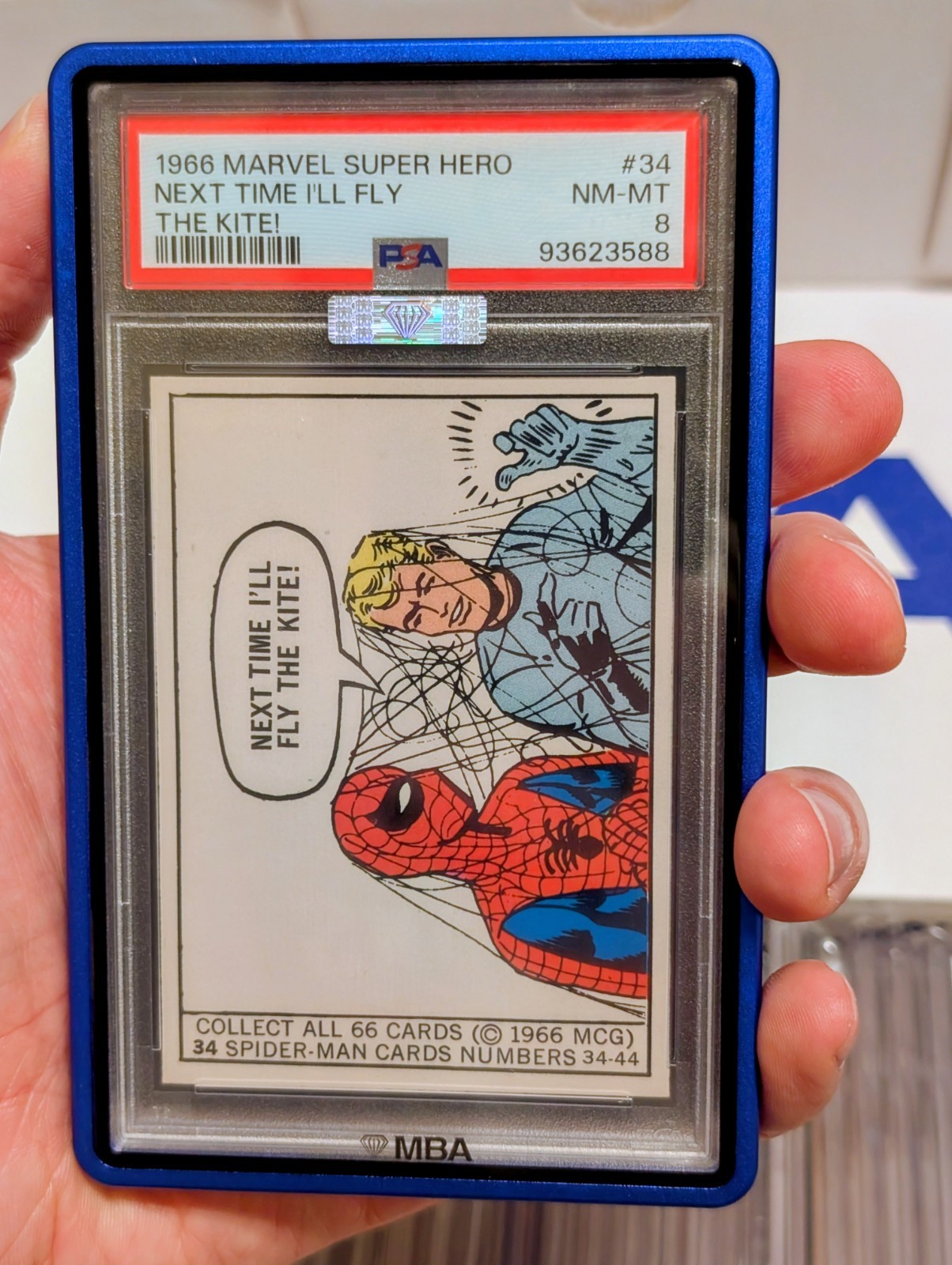 1966 Marvel Donruss Super Heroes SPIDER-MAN #34 ROOKIE 1st Appearance PSA 8 MCU 1966 Marvel Donruss Super Heroes SPIDER-MAN #34 ROOKIE 1st Appearance PSA 8 MCU