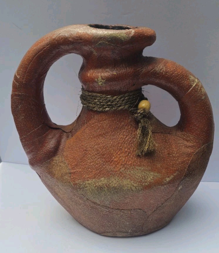 Pair Of Large Vintage Tarahumara Leather Wrapped Pottery Approx.13x13 & 11 X 11