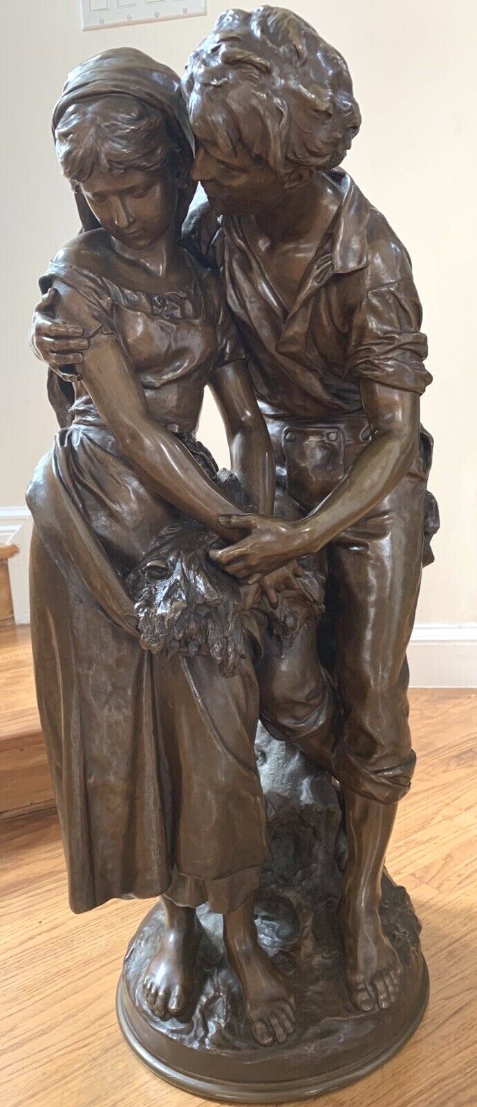 AN IMPORTANT 19 CENTURY FRENCH BRONZE 31'' HIGH LOVERS STATUE BY MATH MOREAU AN IMPORTANT 19 CENTURY FRENCH BRONZE 31'' HIGH LOVERS STATUE BY MATH MOREAU