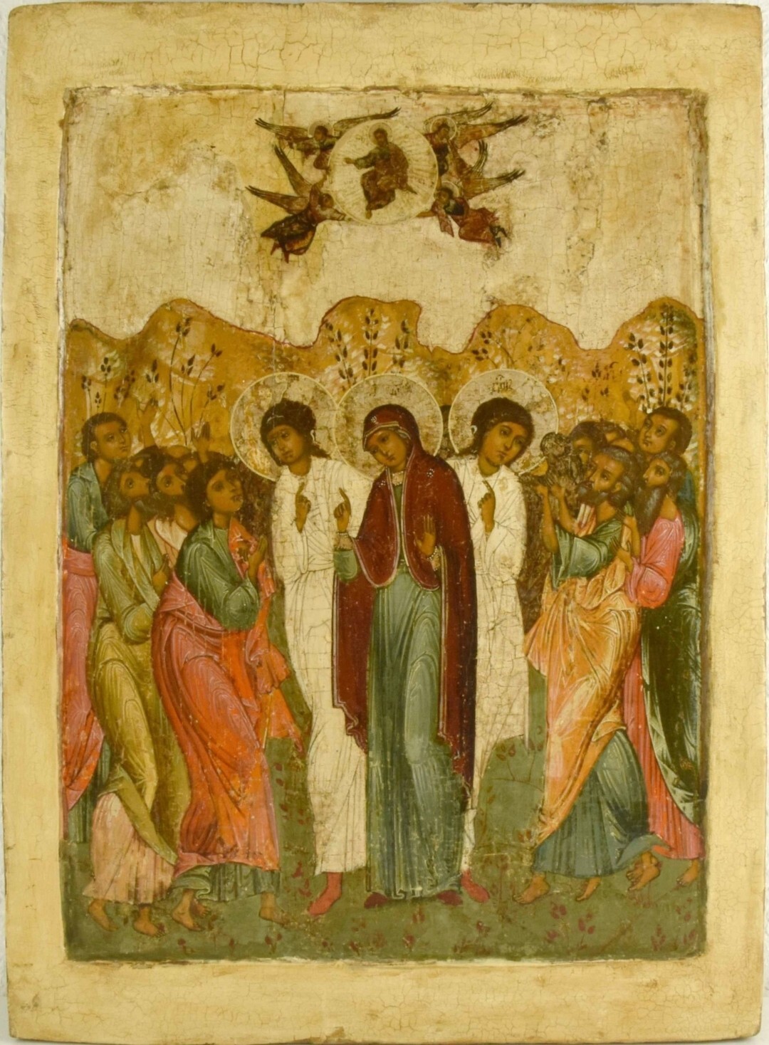 ANTIQUE 17c HAND PAINTED RUSSIAN ICON THE ASCENSION OF CHRIST & EXPERTISE(13892)