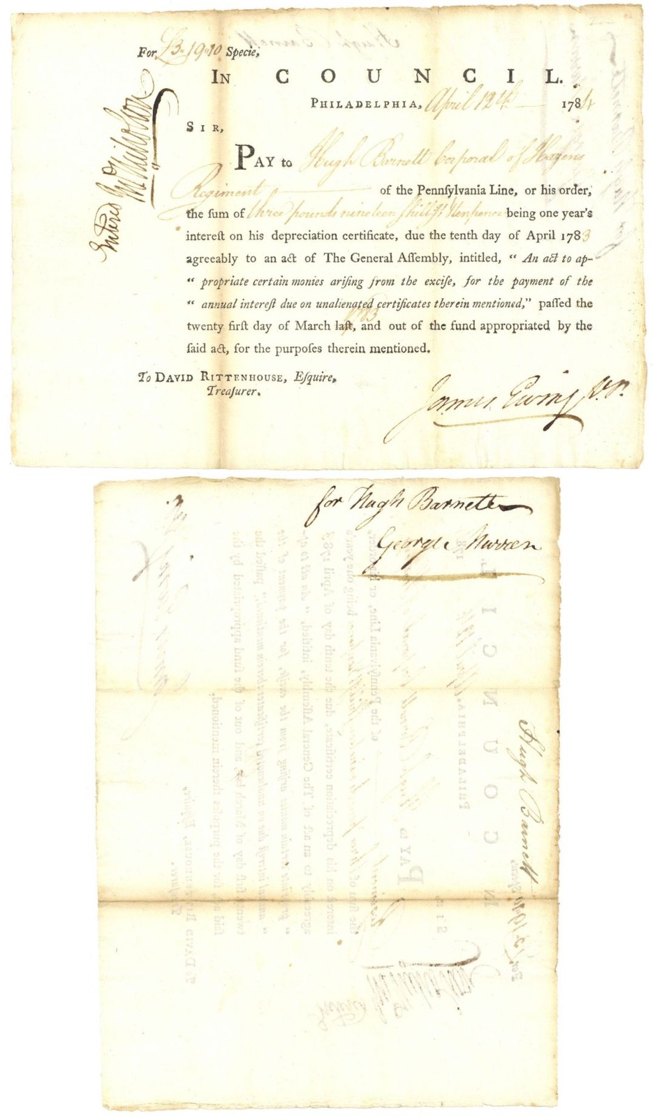 Hazens Regiment - John Nicholson Signed Certificate Paying Interest on Depreci Hazens Regiment - John Nicholson Signed Certificate Paying Interest on Depreci