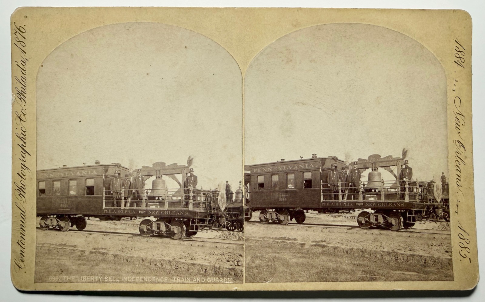 1884 1885 New Orleans LA Fair Expo LIBERTY BELL TRAIN guards #690 stereoview 1884 1885 New Orleans LA Fair Expo LIBERTY BELL TRAIN guards #690 stereoview