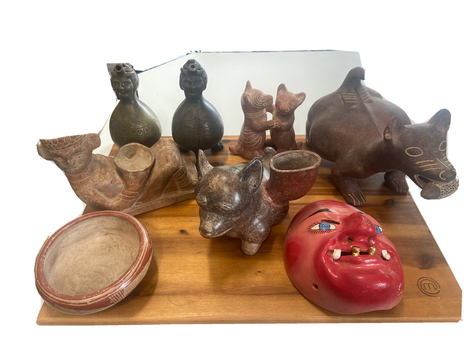 Pre columbian artifacts, Arrowheads, Mexican Mask, Colima Dog, bowl, Chac-Mool Pre columbian artifacts, Arrowheads, Mexican Mask, Colima Dog, bowl, Chac-Mool