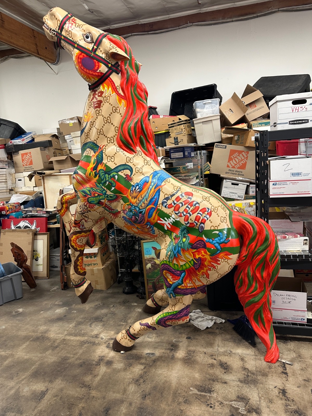Jeff Hamilton Horse Statue Gucci Tribute Signed Dated Hand Painted Monumental