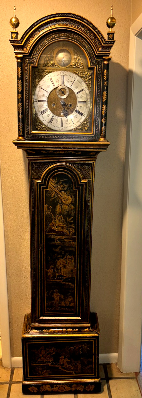Tall Grandfather Clock George Voyce Monmouth Wales Antique 1700s Chinoiserie Tall Grandfather Clock George Voyce Monmouth Wales Antique 1700s Chinoiserie