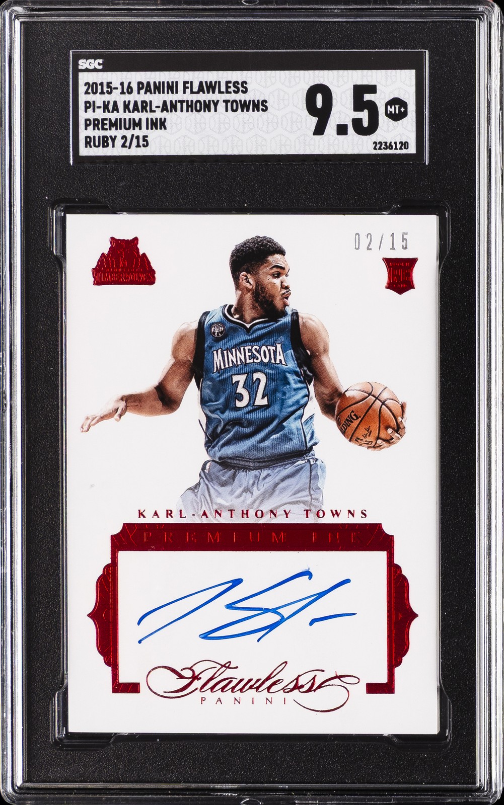 2015-16 PANINI FLAWLESS PREMIUM INK RUBY #PI-KA KARL ANTHONY TOWNS SGC 9.5 2015-16 PANINI FLAWLESS PREMIUM INK RUBY #PI-KA KARL ANTHONY TOWNS SGC 9.5