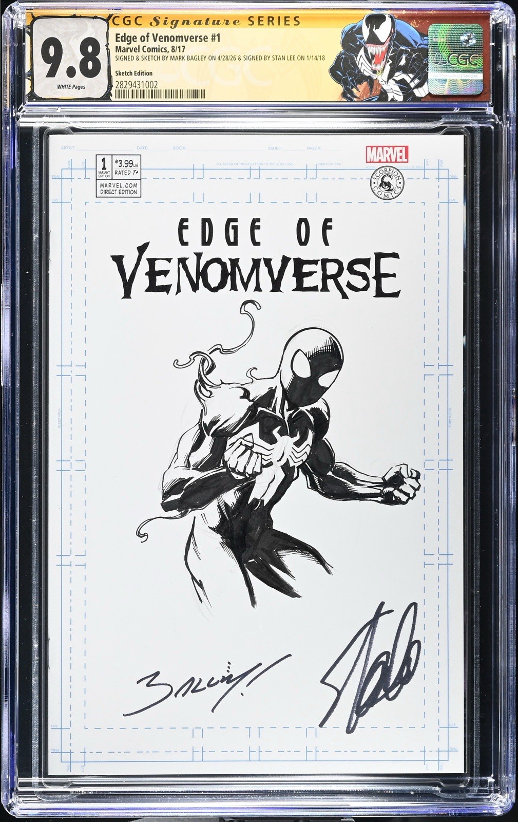 VENOMVERSE 1 CGC 9.8 SS MARK BAGLEY SKETCH SIGNED STAN LEE MINT SPIDER-MAN VENOM