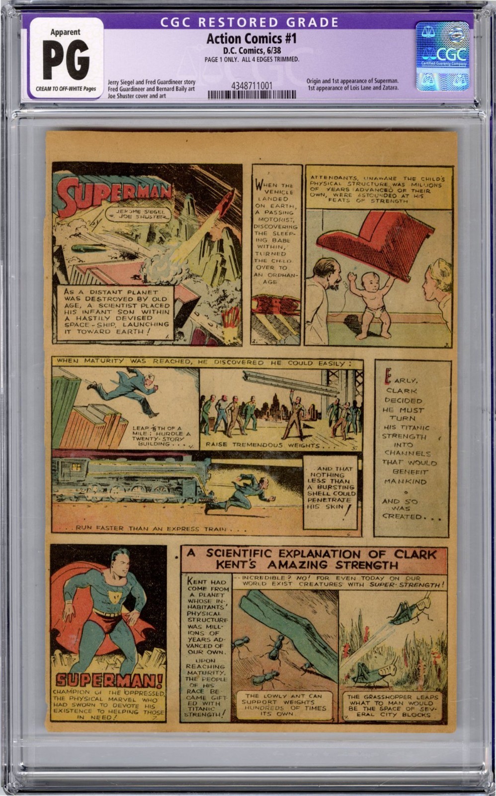 Action Comics #1 (Page 1 Only) Origin & 1st App. Superman Golden Age DC 1938 CGC Action Comics #1 (Page 1 Only) Origin & 1st App. Superman Golden Age DC 1938 CGC