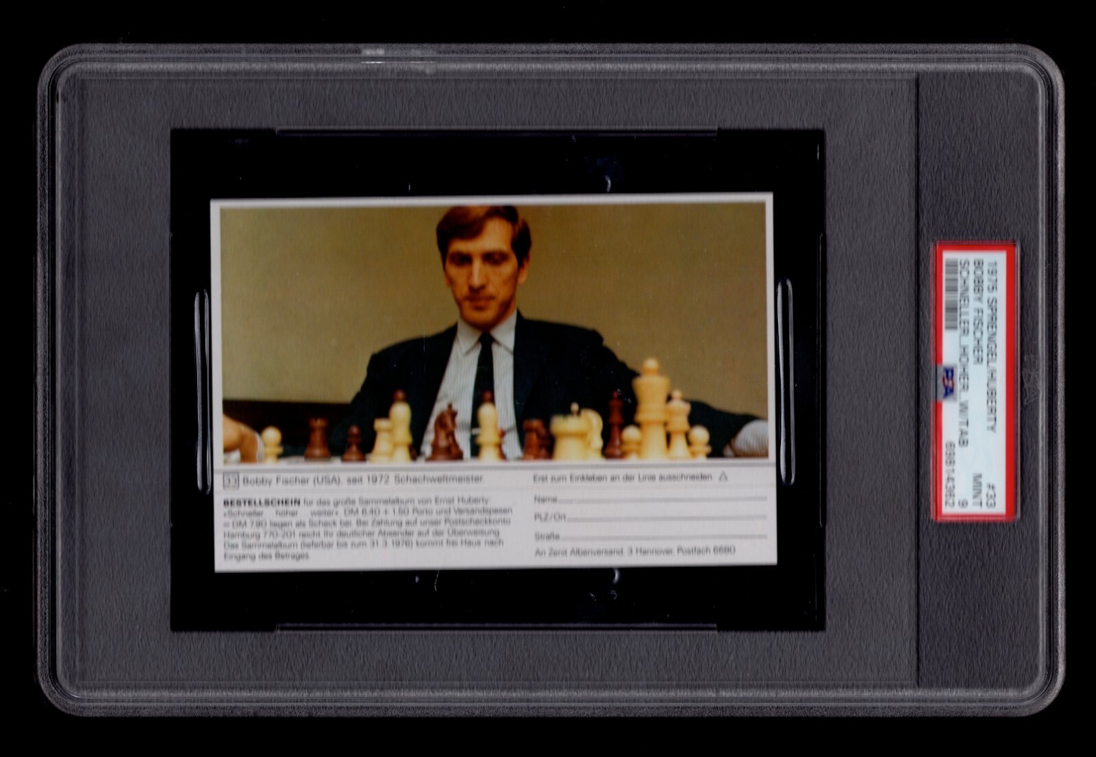 PSA 9 BOBBY FISCHER 1975 Sprengel Chess Card #33  THE HIGHEST EVER GRADED 1/1
