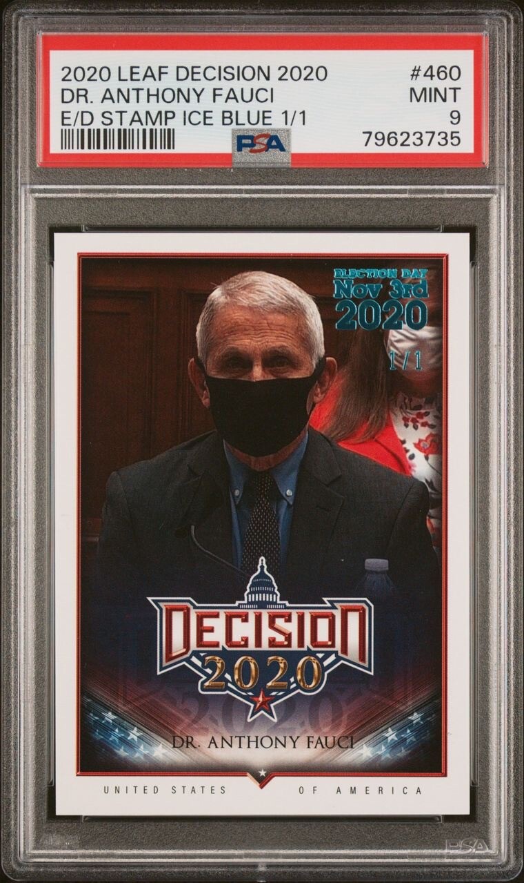 Dr. Anthony Fauci 2020 Leaf Decision #460 Ice Blue Foil Rookie Card RC 1/1 PSA 9 Dr. Anthony Fauci 2020 Leaf Decision #460 Ice Blue Foil Rookie Card RC 1/1 PSA 9