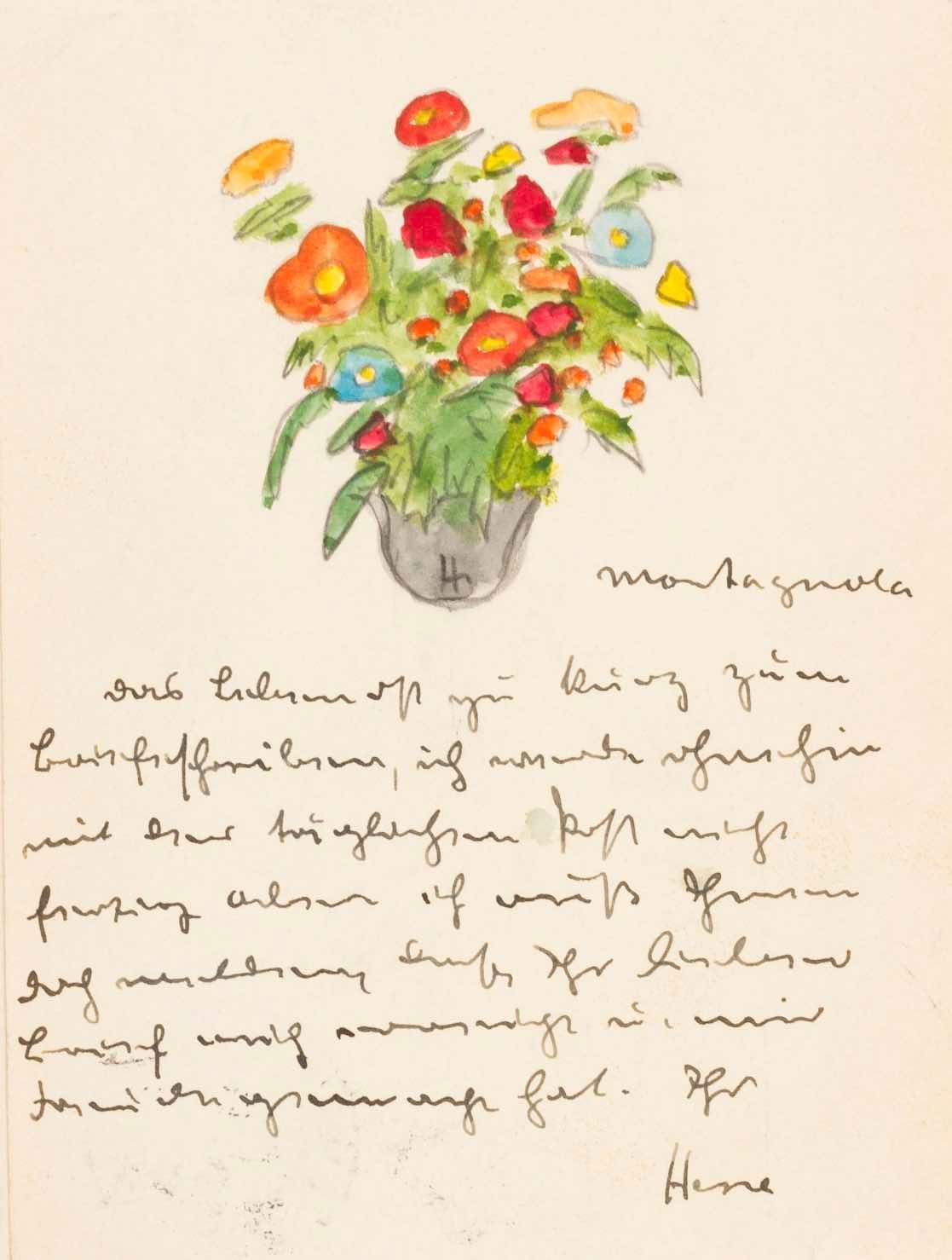 Hermann HESSE - Autographed letter signed and illustrated with an original... Hermann HESSE - Autographed letter signed and illustrated with an original...