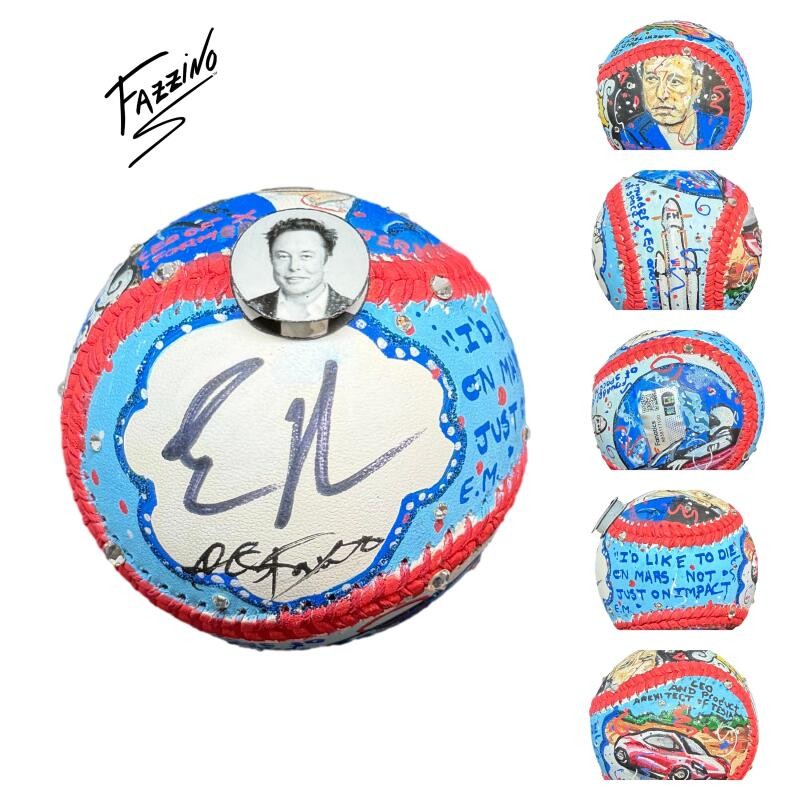 Elon Musk Signed Autograph Baseball w/ Charles Fazzino Original Art 1/1 PSA COA Elon Musk Signed Autograph Baseball w/ Charles Fazzino Original Art 1/1 PSA COA