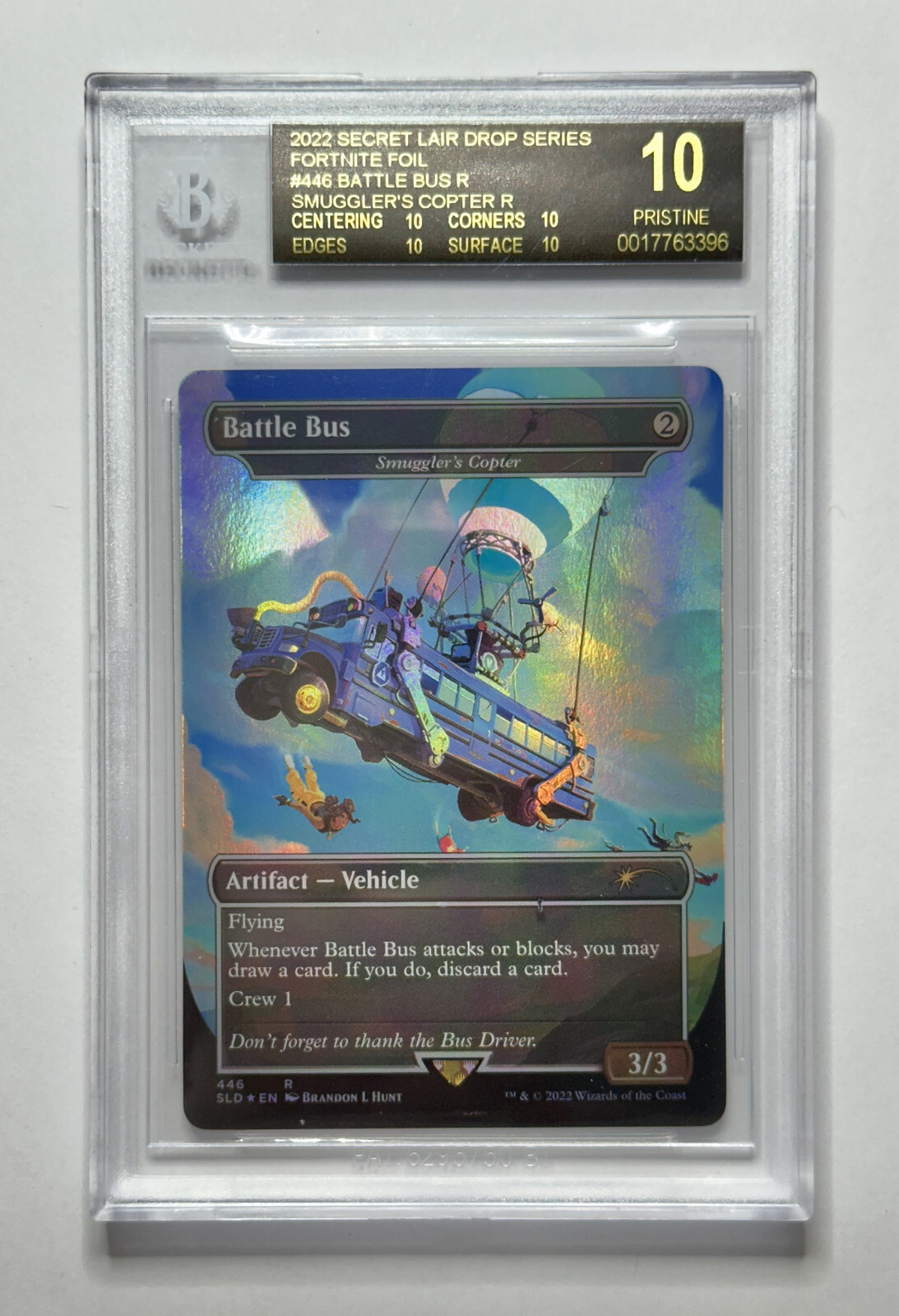 2022 MTG Fortnite Foil BATTLE BUS Smuggler's Copter Secret BGS Black Label 10 2022 MTG Fortnite Foil BATTLE BUS Smuggler's Copter Secret BGS Black Label 10