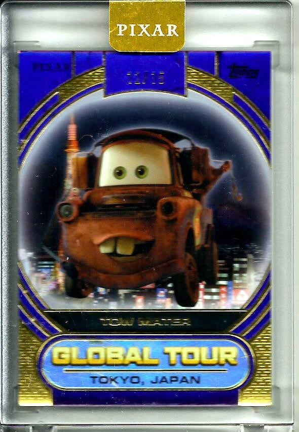 Tow Mater 2025 Topps Pixar Gold Pixar's Global Tour Encased Purple SSP # d 12/15 Tow Mater 2025 Topps Pixar Gold Pixar's Global Tour Encased Purple SSP # d 12/15