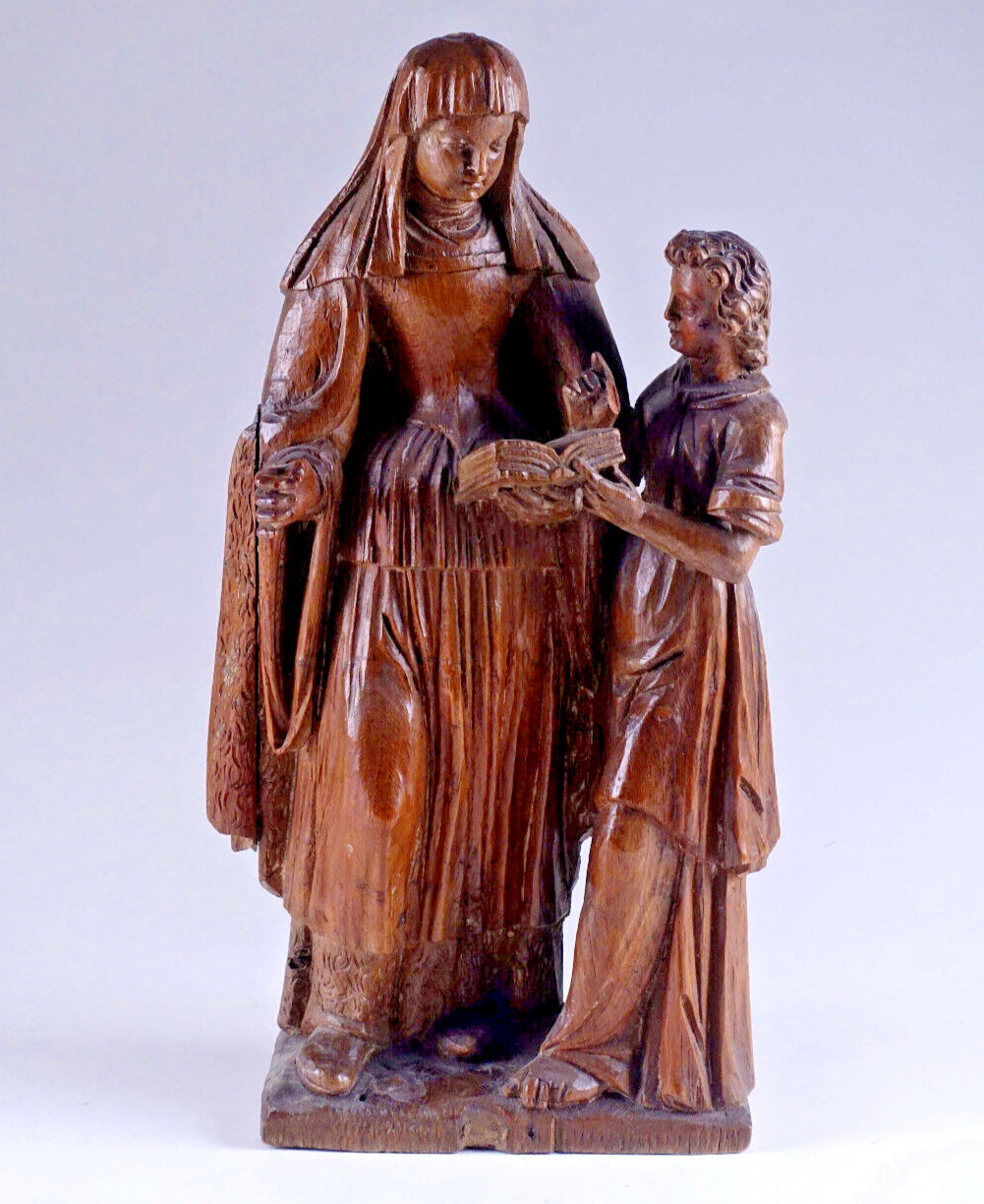 Antique Wood carved 19thc Flanders school Saint angela Merici statue religious Antique Wood carved 19thc Flanders school Saint angela Merici statue religious