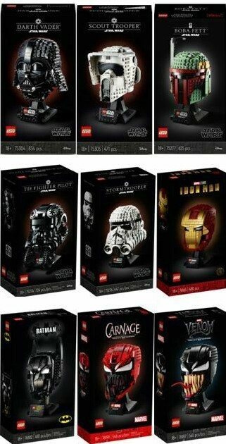 Lego Helmet Set of (9) NEW SEALED Star Wars Batman Venom Darth Vader Boba Fett