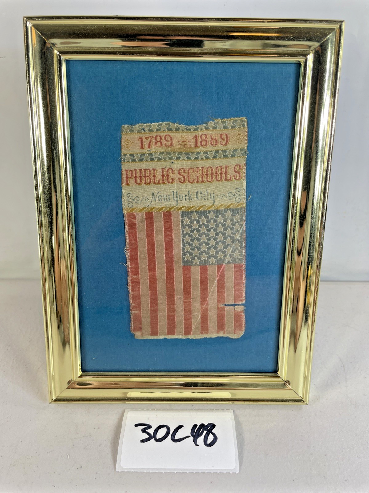 RARE Civil War 1789 - 1869  PUBLIC SCHOOLS New York City Framed Mini Flag 30C48