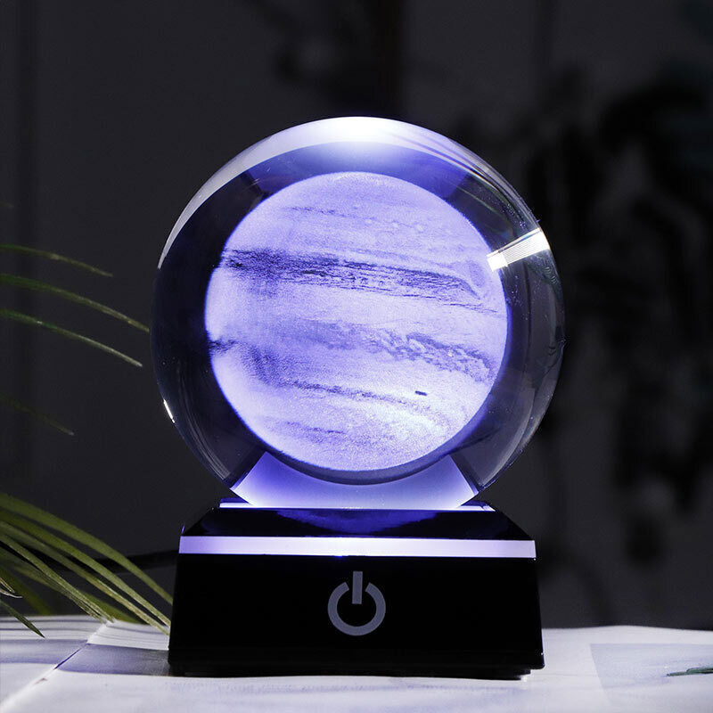 80mm Crystal Solar System Planet Globe 3D Laser Engraved Ball with Touch Switch