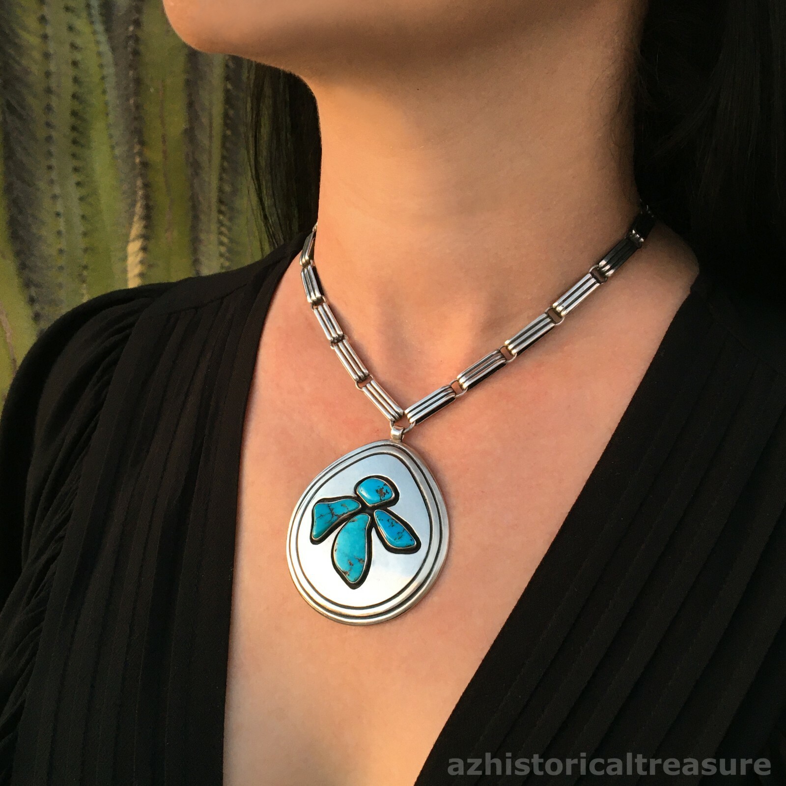 KENNETH BEGAY - WHITE HOGAN NAVAJO HANDMADE STERLING SILVER TURQUOISE NECKLACE