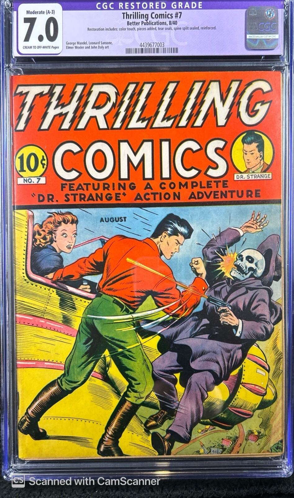 Thrilling Comics #7 CGC App 7.0 F/VF GORGEOUS Eye Appeal VERY RARE ICONIC COVER Thrilling Comics #7 CGC App 7.0 F/VF GORGEOUS Eye Appeal VERY RARE ICONIC COVER