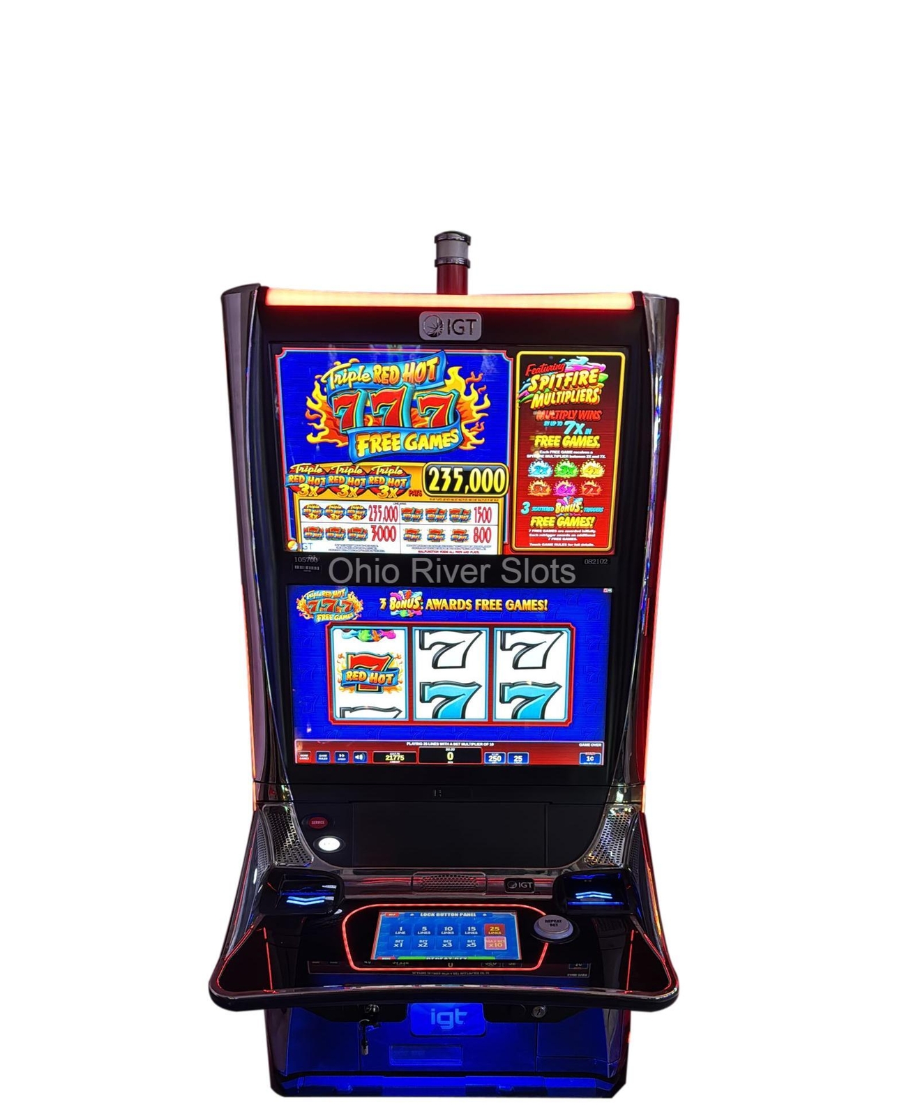 IGT CrystalCore SLOT MACHINE Triple Red Hot 7s Free Games (Handpay, COINLESS)