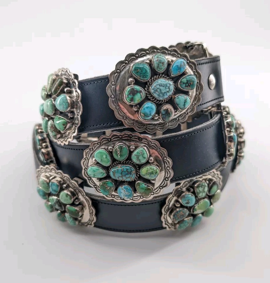 Robert Bird Navajo Carico Lake Turquoise Concho Belt Southwestern Native Art Robert Bird Navajo Carico Lake Turquoise Concho Belt Southwestern Native Art