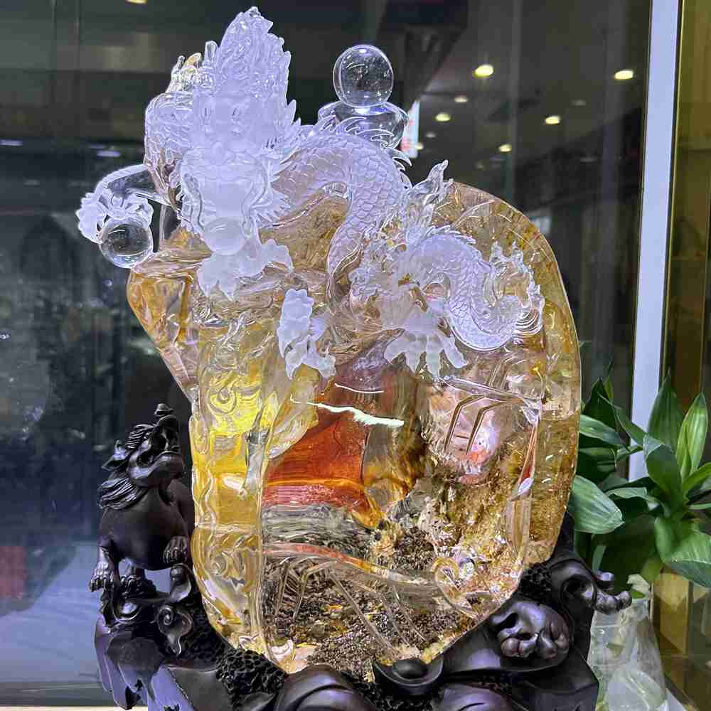 72.7LB Top Natural Red Fire Quartz Dragon Carved Quartz Crystal skull Reiki