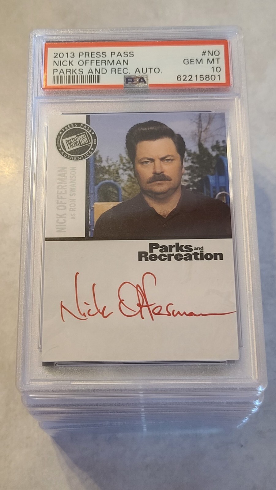 PSA 10 PRESS PASS PARKS AND RECREATION NICK OFFERMAN RON SWANSON RED INK - POP 1 PSA 10 PRESS PASS PARKS AND RECREATION NICK OFFERMAN RON SWANSON RED INK - POP 1